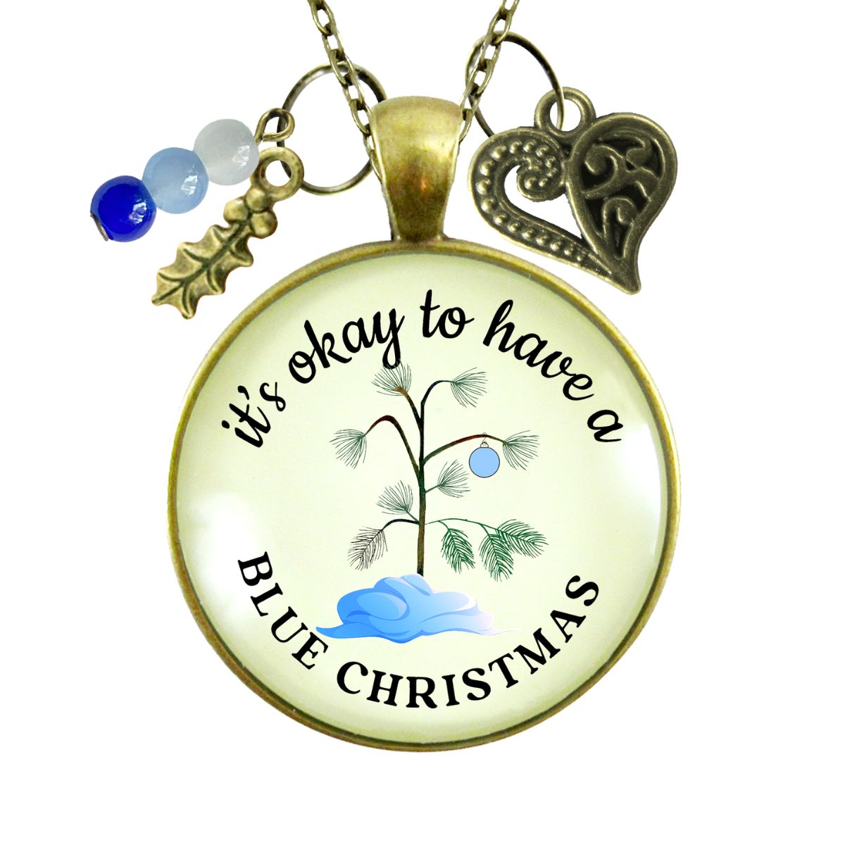 Blue Christmas Tree Necklace Handmade It's Okay Encouragement Gift Sympathy Emotional Support Jewelry