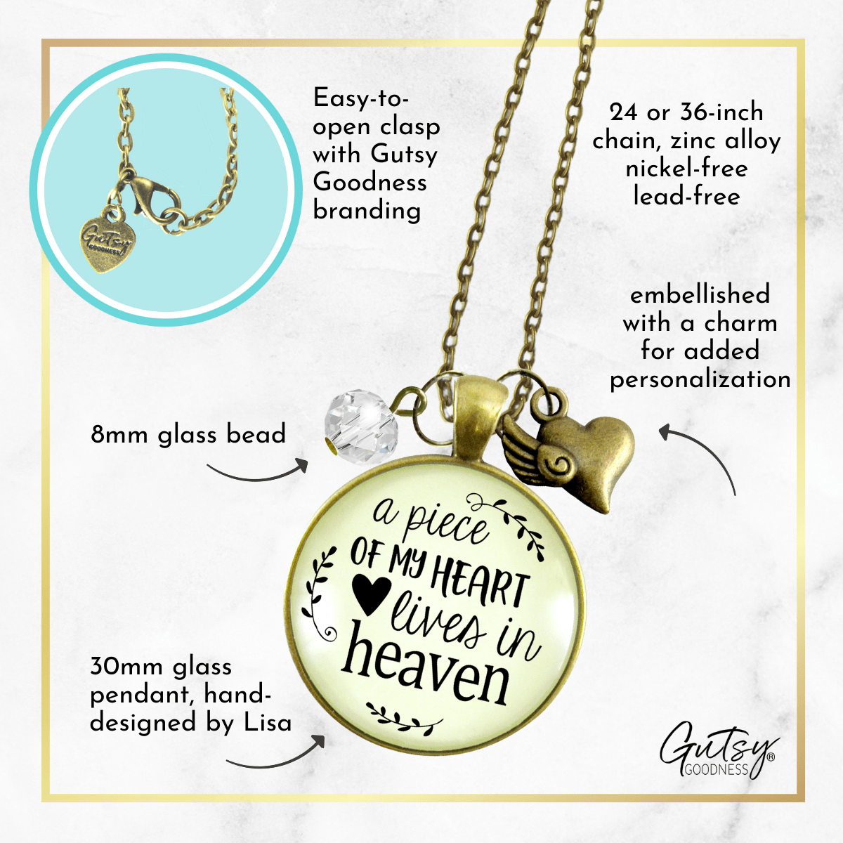 Gutsy Goodness Memorial Necklace Piece of My Heart Lives Heaven Remembrance Jewelry - Gutsy Goodness;Memorial Necklace Piece Of My Heart Lives Heaven Remembrance Jewelry - Gutsy Goodness Handmade Jewelry Gifts