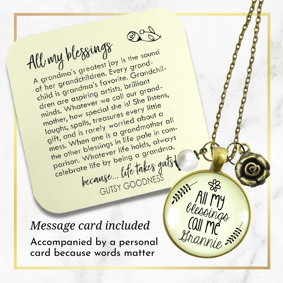 Gutsy Goodness Grannie Necklace All My Blessings Meaningful Grandma Gift Charm Jewelry 24" - Gutsy Goodness;Grannie Necklace All My Blessings Meaningful Grandma Gift Charm Jewelry 24" - Gutsy Goodness Handmade Jewelry Gifts