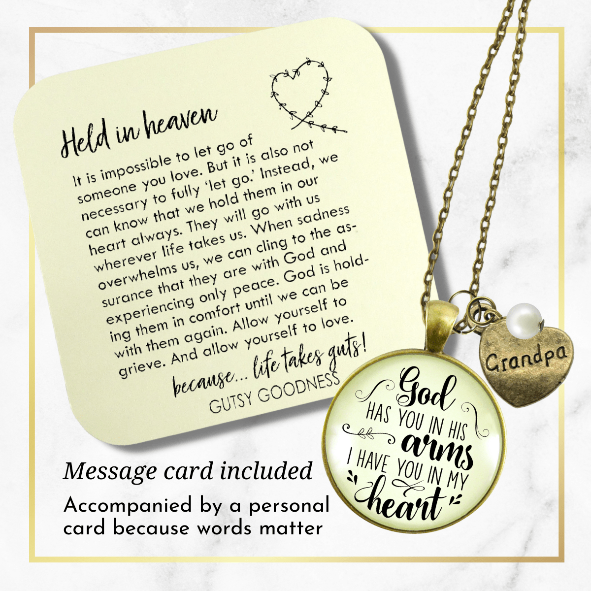 Gutsy Goodness Grandfather Memorial Necklace God Has You In His Arms Grandpa Heart Charm - Gutsy Goodness;Grandfather Memorial Necklace God Has You In His Arms Grandpa Heart Charm - Gutsy Goodness Handmade Jewelry Gifts