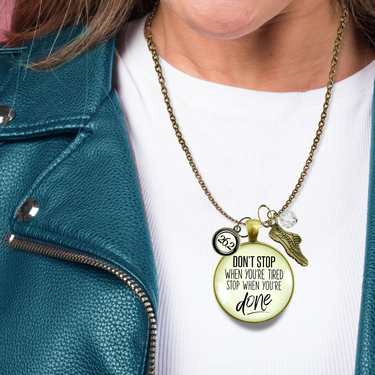 26.2 Marathon Necklace Don't Stop When You're Tired Motivational Run Sport Charm  Necklace - Gutsy Goodness Handmade Jewelry