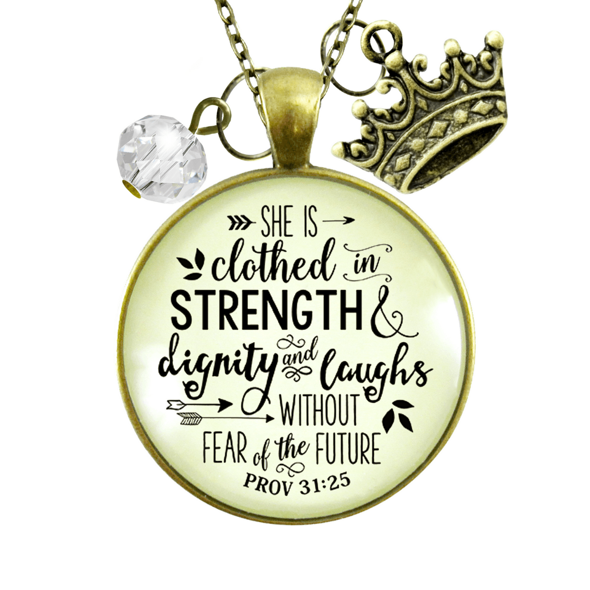 Gutsy Goodness Faith Necklace She Clothed Strength Dignity Jewelry Message Proverb 31 Crown Gift
