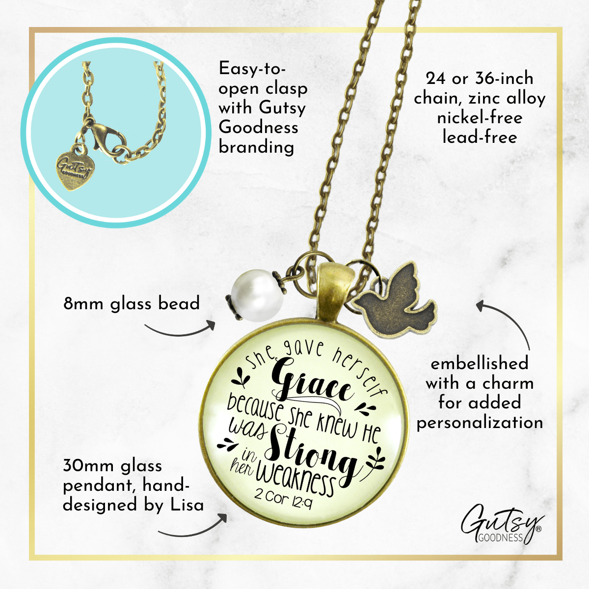 Gutsy Goodness She Gave Herself Grace Christian Necklace Bible Quote Dove Jewelry - Gutsy Goodness Handmade Jewelry;She Gave Herself Grace Christian Necklace Bible Quote Dove Jewelry - Gutsy Goodness Handmade Jewelry Gifts