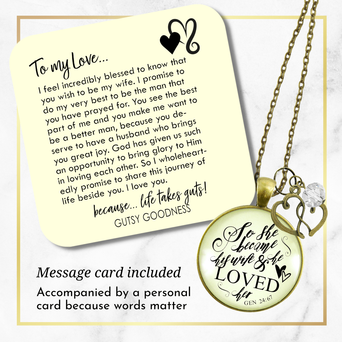 Gutsy Goodness Love My Wife Necklace Faith Inspired Quote Meaningful Anniversary Jewelry - Gutsy Goodness Handmade Jewelry;So She Became His Wife And He Loved Her - Gutsy Goodness Handmade Jewelry Gifts