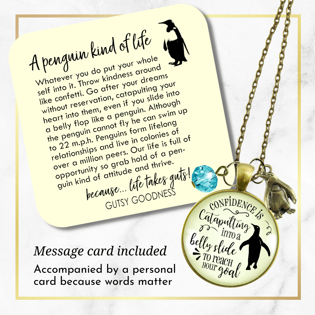 Gutsy Goodness Penguin Necklace Confidence is Catapulting Into A Belly Slide Jewelry Gift - Gutsy Goodness;Penguin Necklace Confidence Is Catapulting Into A Belly Slide Jewelry Gift - Gutsy Goodness Handmade Jewelry Gifts