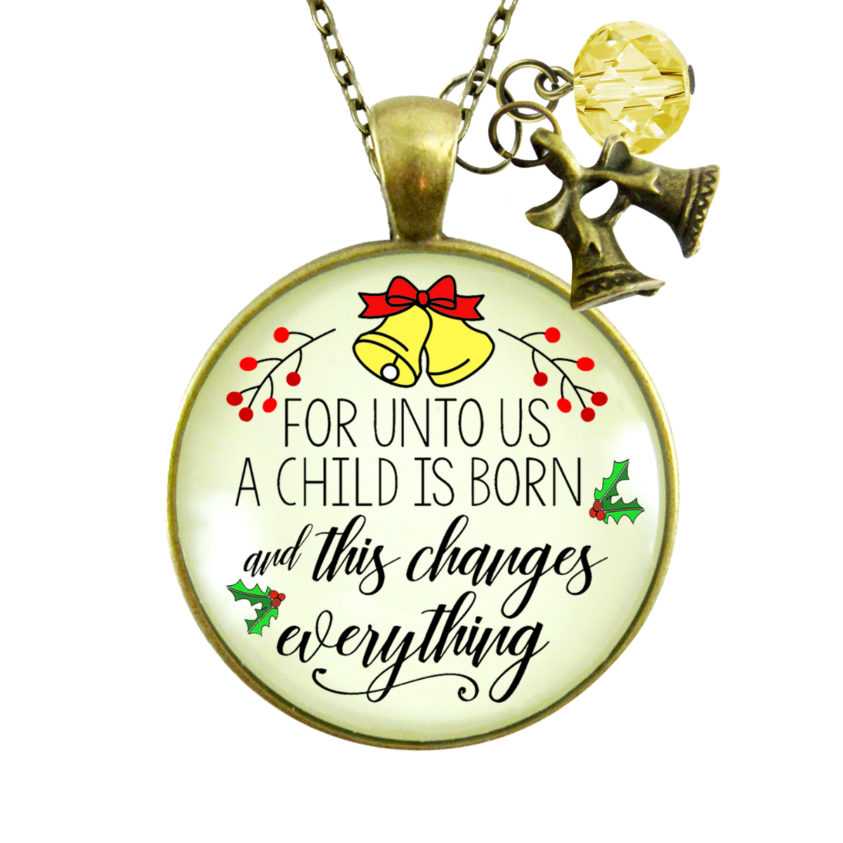 Christmas Jewelry For Women For Unto Us a Child Is Born Charm Necklace Faith Nativity Handmade Pendant  Necklace - Gutsy Goodness Handmade Jewelry
