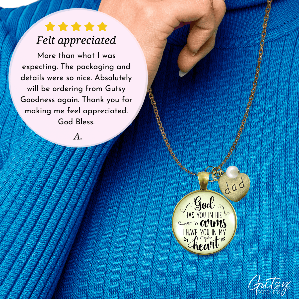 Gutsy Goodness Dad Memorial Necklace God Has You In His Arms Father Heart Charm Remembrance Gift - Gutsy Goodness;Dad Memorial Necklace God Has You In His Arms Father Heart Charm Remembrance Gift - Gutsy Goodness Handmade Jewelry Gifts