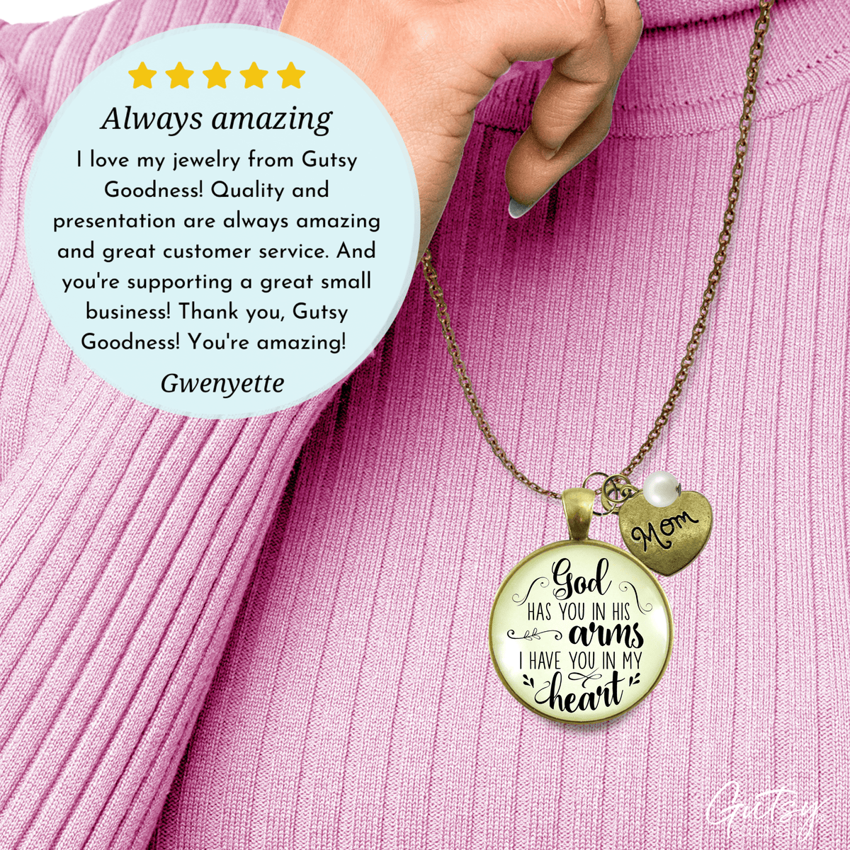 Gutsy Goodness Mom Memorial Necklace God Has You In His Arms Mother Heart Charm Remembrance Gift - Gutsy Goodness;Mom Memorial Necklace God Has You In His Arms Mother Heart Charm Remembrance Gift - Gutsy Goodness Handmade Jewelry Gifts