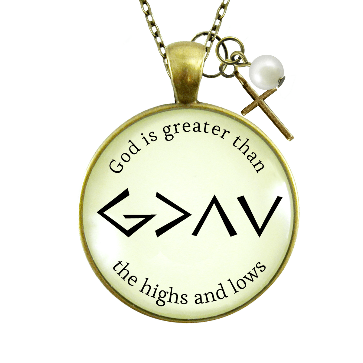 Gutsy Goodness God is Greater Than Highs Lows Christian Necklace Jewelry Cross Charm - Gutsy Goodness Handmade Jewelry;God Is Greater Than Highs Lows Christian Necklace Jewelry Cross Charm - Gutsy Goodness Handmade Jewelry Gifts