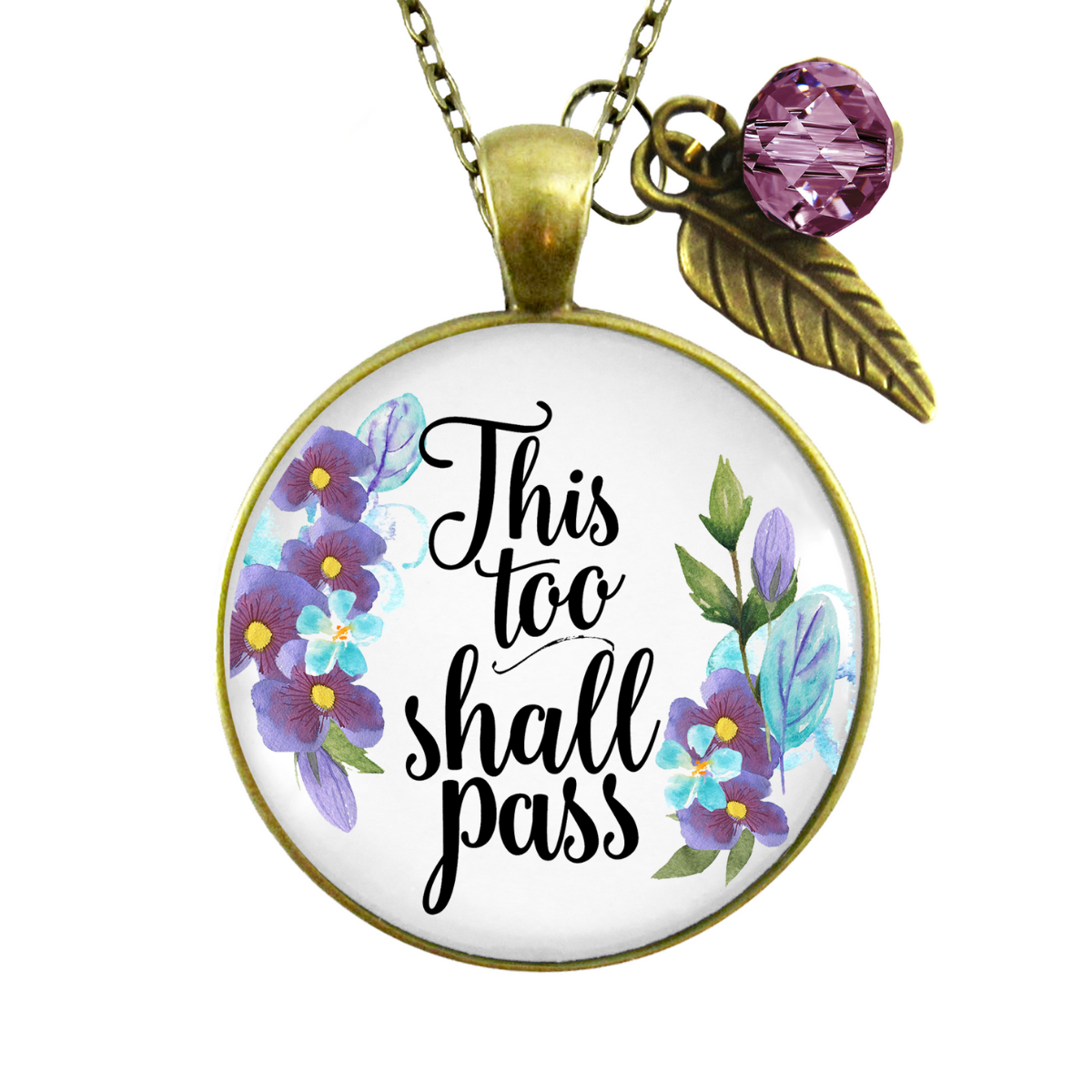 Gutsy Goodness This Too Shall Pass Necklace Inspirational Floral Watercolor Jewelry - Gutsy Goodness Handmade Jewelry;This Too Shall Pass Necklace Inspirational Floral Watercolor Jewelry - Gutsy Goodness Handmade Jewelry Gifts