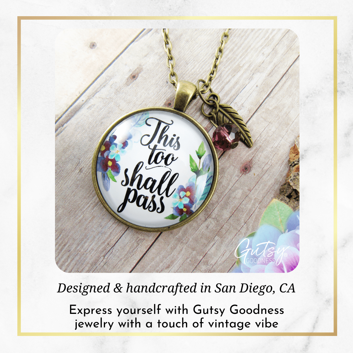 Gutsy Goodness This Too Shall Pass Necklace Inspirational Floral Watercolor Jewelry - Gutsy Goodness Handmade Jewelry;This Too Shall Pass Necklace Inspirational Floral Watercolor Jewelry - Gutsy Goodness Handmade Jewelry Gifts