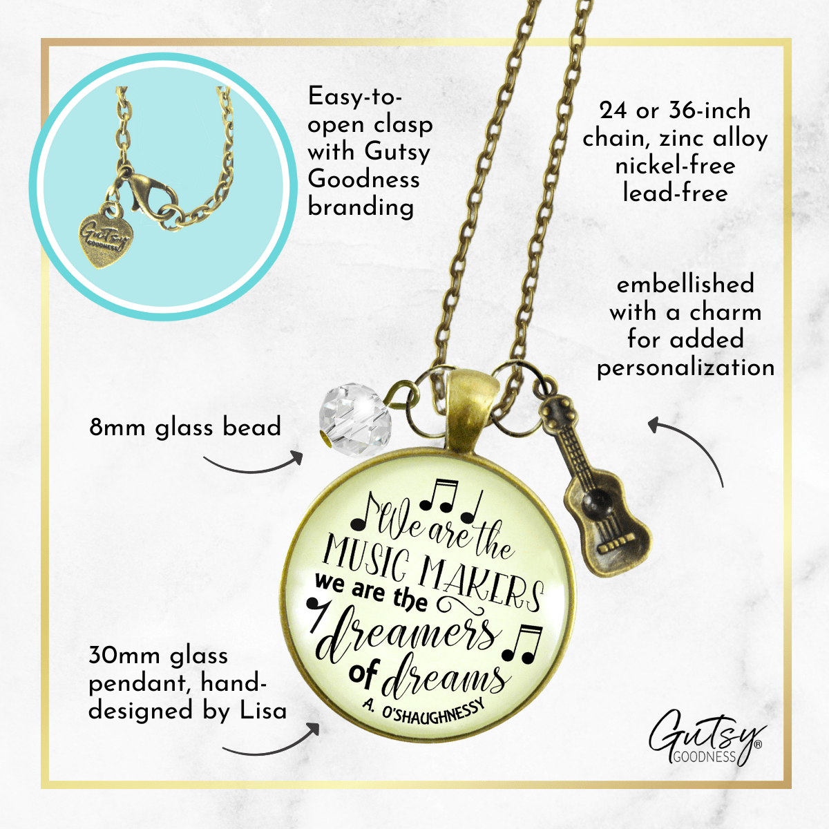 Gutsy Goodness Guitar Player Necklace We are Music Makers Musician Teacher Gift - Gutsy Goodness Handmade Jewelry;Guitar Player Necklace We Are Music Makers Musician Teacher Gift - Gutsy Goodness Handmade Jewelry Gifts