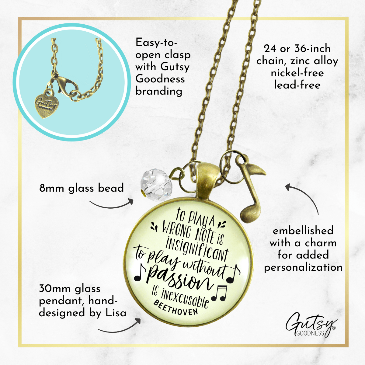Gutsy Goodness Music Note Necklace To Play Wrong Note Beethoven Quote Teacher Gift - Gutsy Goodness Handmade Jewelry;Music Note Necklace To Play Wrong Note Beethoven Quote Teacher Gift - Gutsy Goodness Handmade Jewelry Gifts