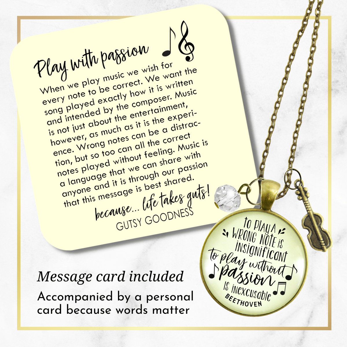Gutsy Goodness Violin Necklace To Play Wrong Note Beethoven Quote Music Jewelry - Gutsy Goodness Handmade Jewelry;Violin Necklace To Play Wrong Note Beethoven Quote Music Jewelry - Gutsy Goodness Handmade Jewelry Gifts