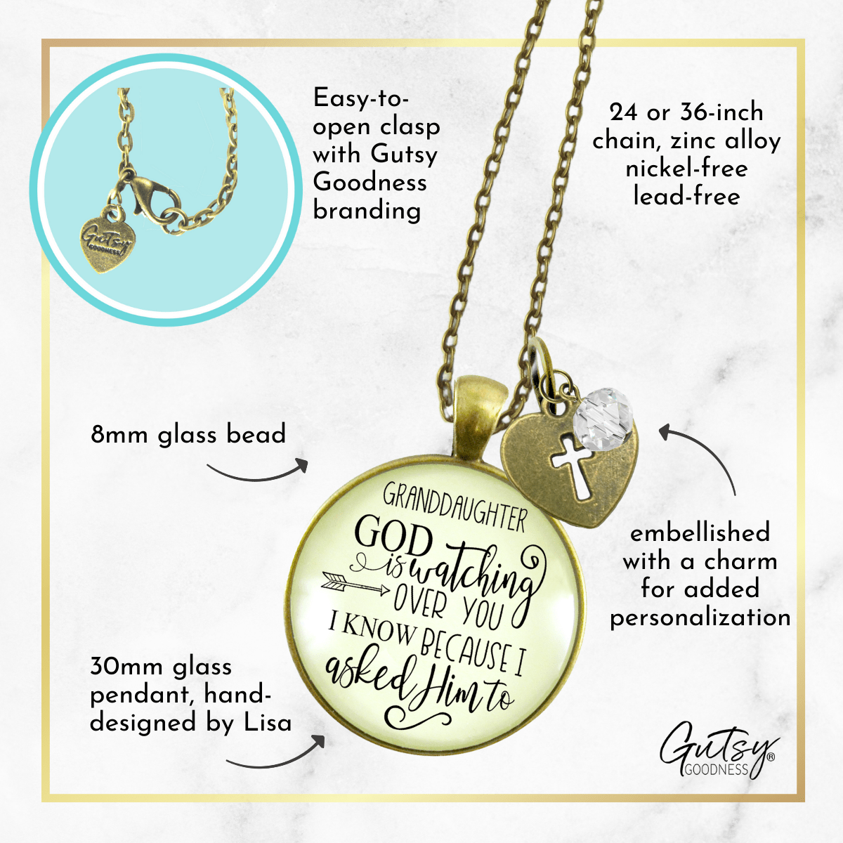 Gutsy Goodness Granddaughter Necklace He is Watching Over You Jewelry Gift from Grandma Grandpa - Gutsy Goodness;Granddaughter Necklace He Is Watching Over You Jewelry Gift From Grandma Grandpa - Gutsy Goodness Handmade Jewelry Gifts
