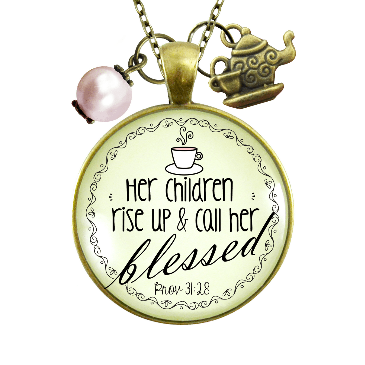 Gutsy Goodness Blessed Mother Necklace Proverb 31 Christian Mom Jewelry Teapot Charm Rose Chain - Gutsy Goodness Handmade Jewelry;Blessed Mother Necklace Proverb 31 Christian Mom Jewelry Teapot Charm Rose Chain - Gutsy Goodness Handmade Jewelry Gifts