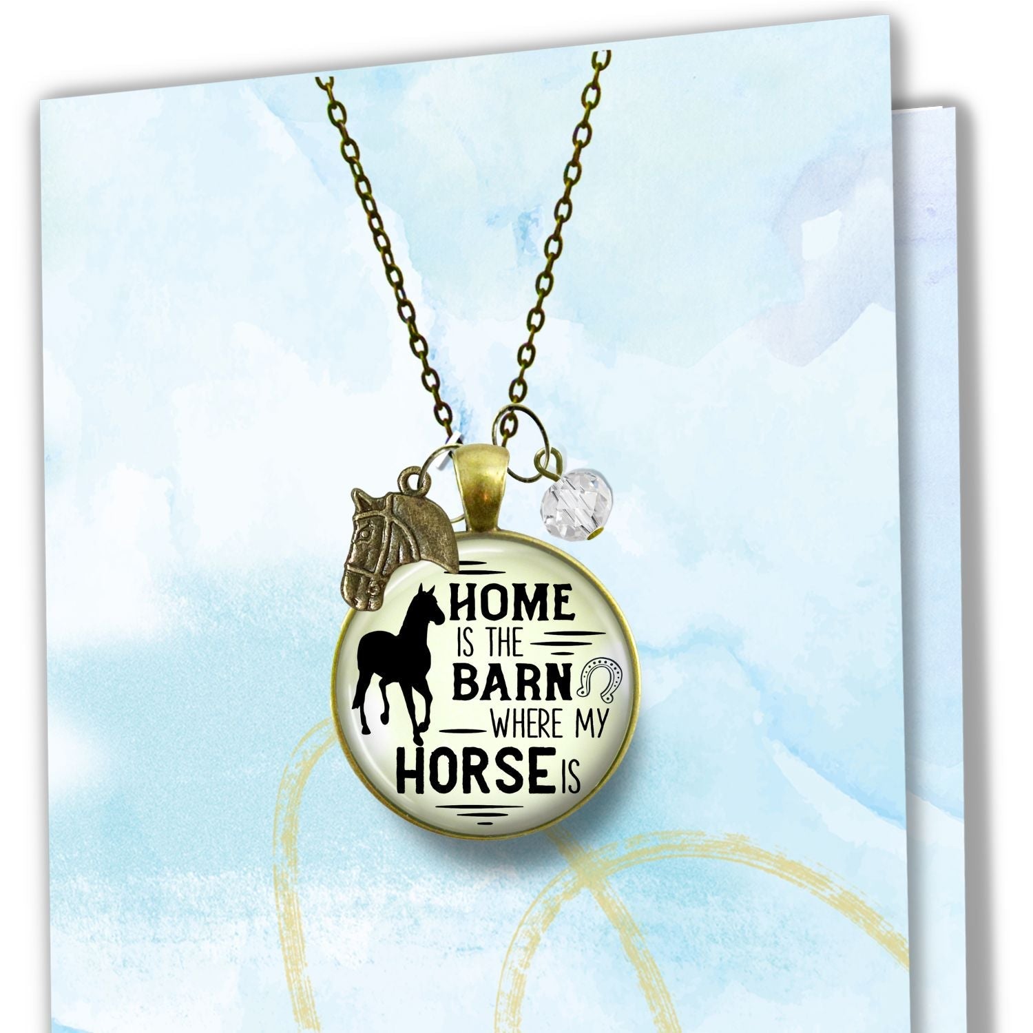 Handmade Gutsy Goodness Jewelry Home Is The Barn Where My Horse Is Necklace Western Boho Country Girl Charm Jewelry & Card