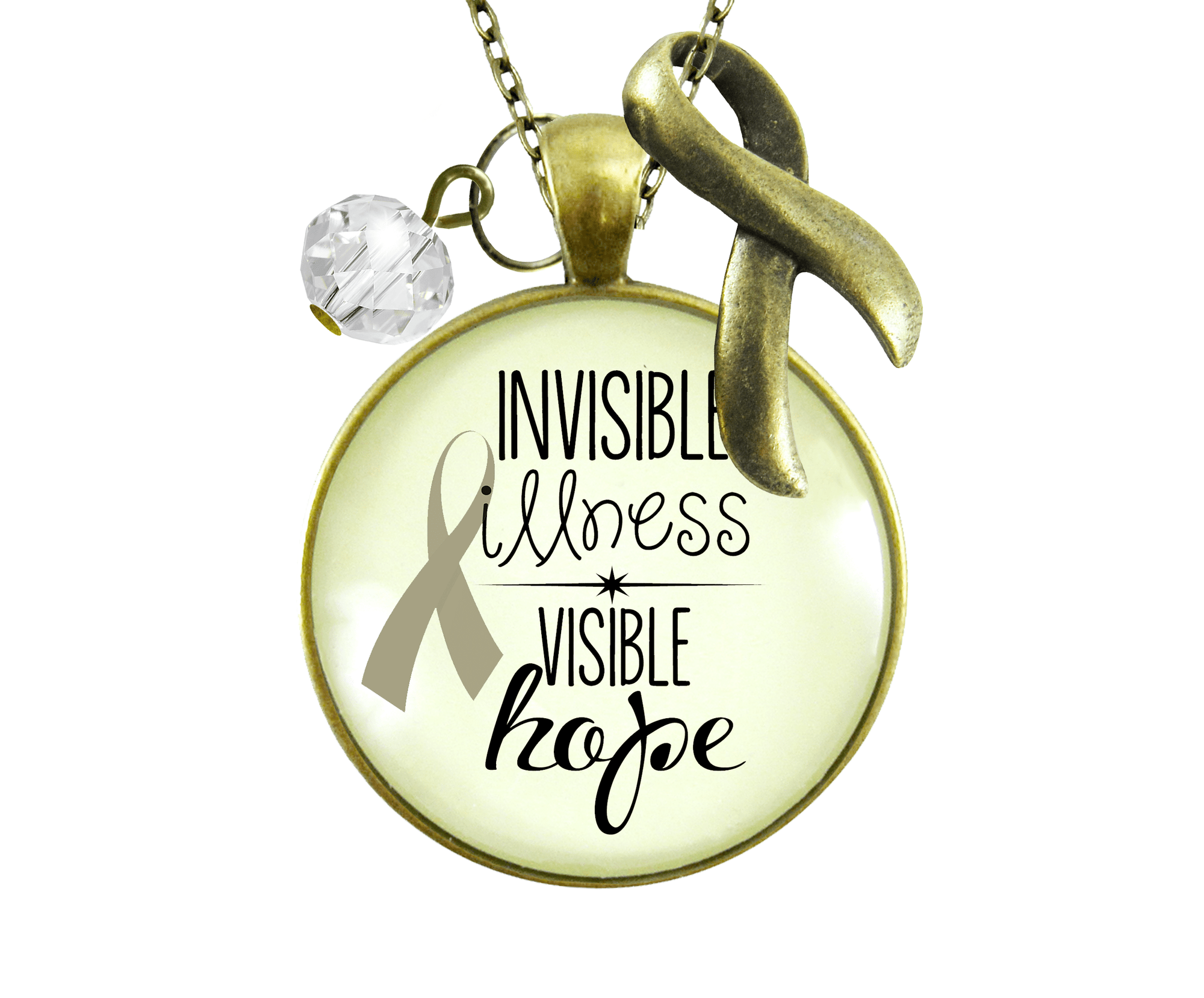 Gutsy Goodness Invisible Illness Necklace Awareness Ribbon Hope Jewelry Charm - Gutsy Goodness Handmade Jewelry