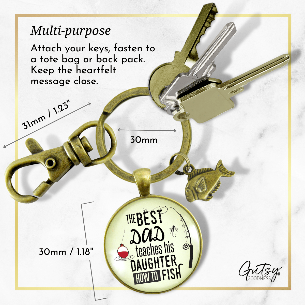 Fishing Dad Keychain Best Dad Teaches His Daughter How to Fish Meaningful Father Gift - Gutsy Goodness