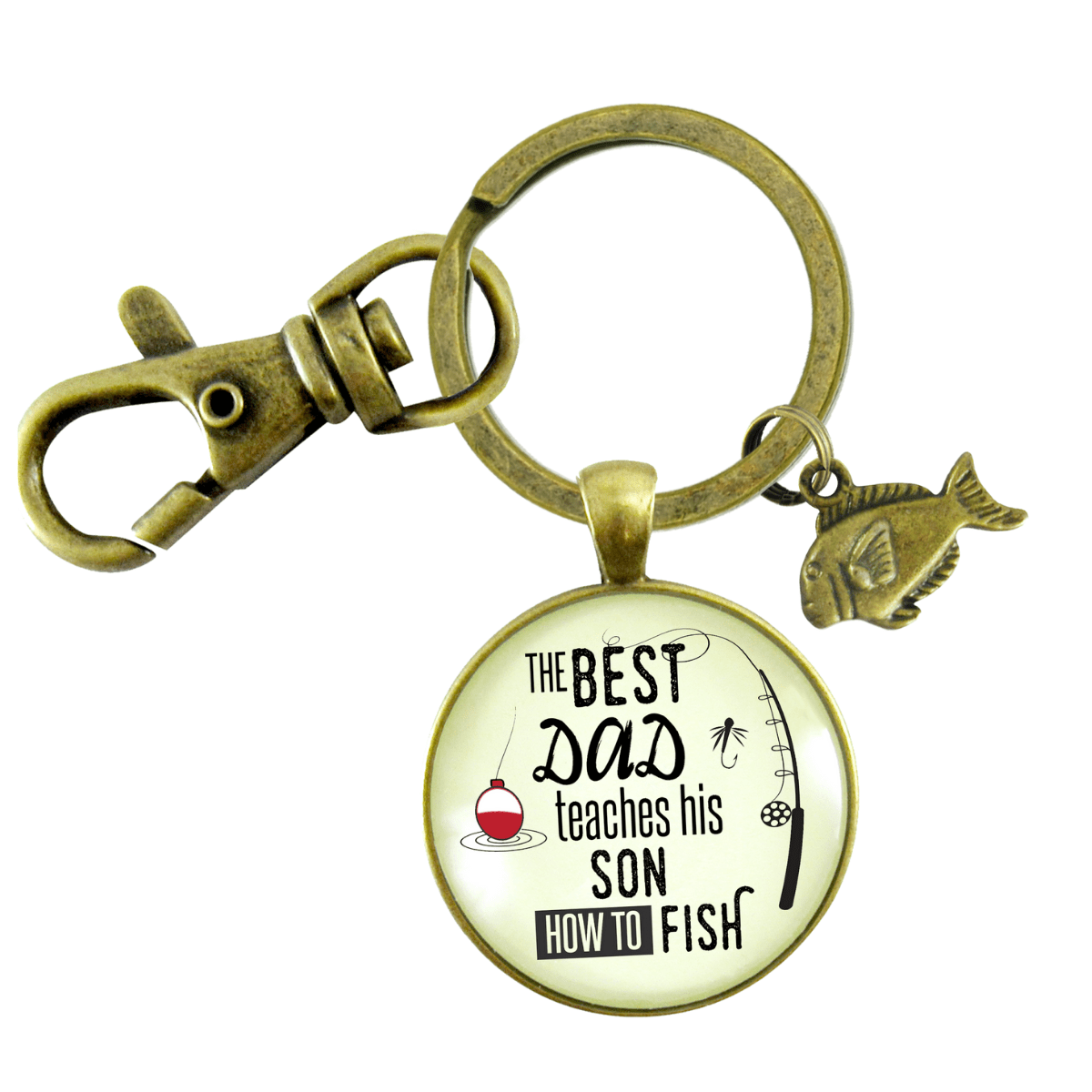 Fishing Dad Keychain The Best Dad Teaches His Son How to Fish Meaningful Father Gift - Gutsy Goodness