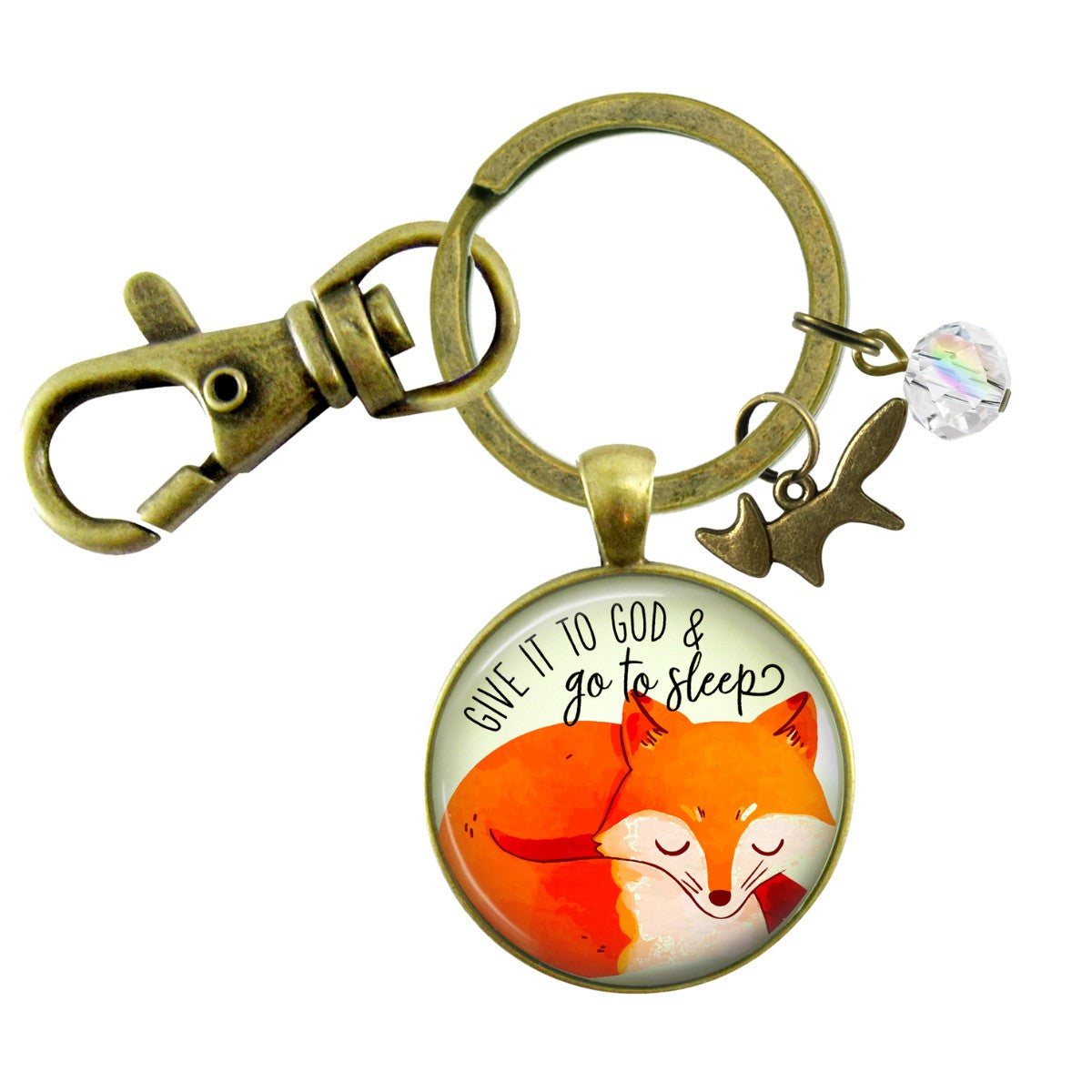 Fox Keychain Give It To God And Go To Sleep Cute Surrender Theme Quote Illustrated Pendant Faith Jewelry For Women  Keychain - Women - Gutsy Goodness Handmade Jewelry