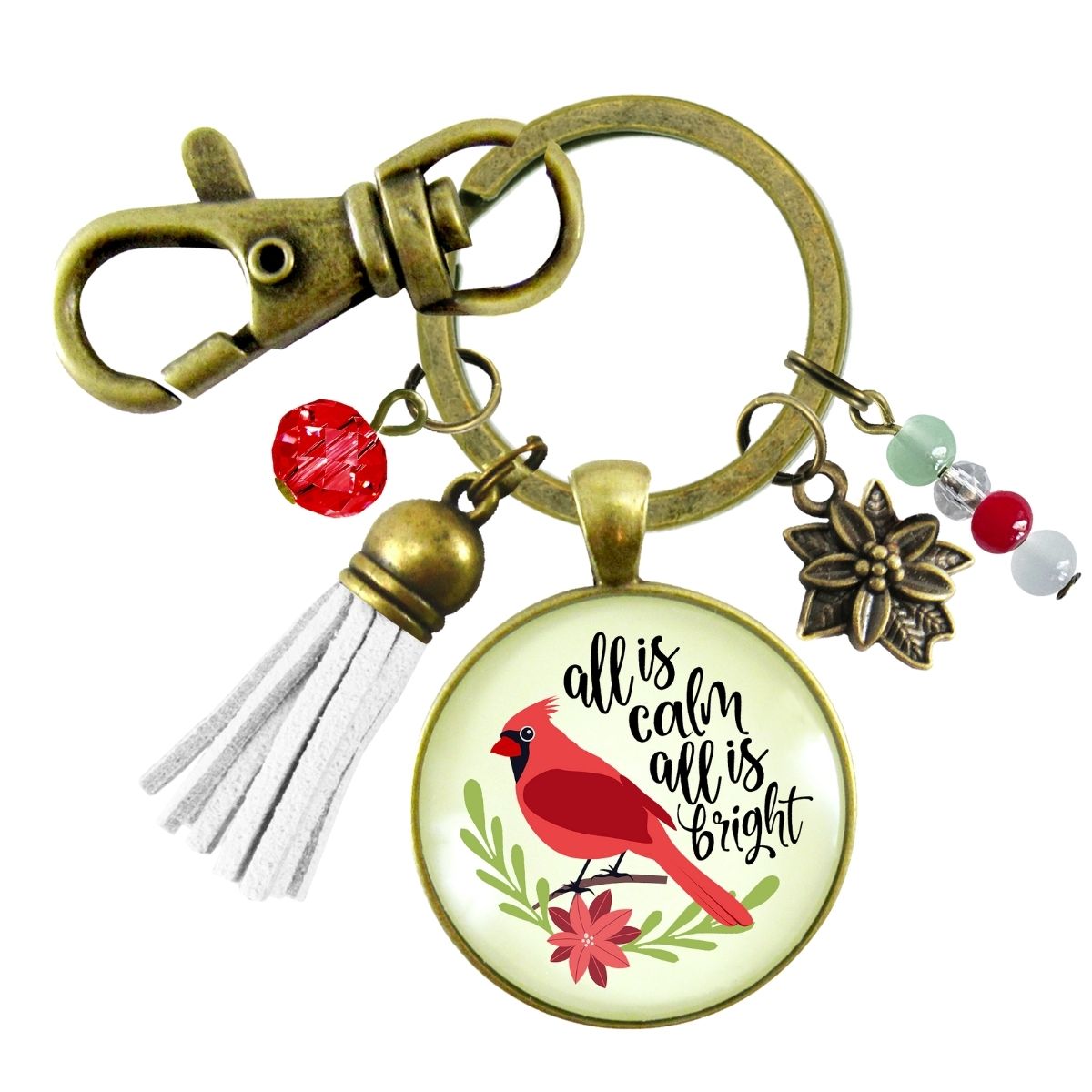 Cardinal Keychain All Is Calm Red Bird Holiday Christmas Jewelry For Women Festive  Charm Beads  Keychain - Women - Gutsy Goodness Handmade Jewelry