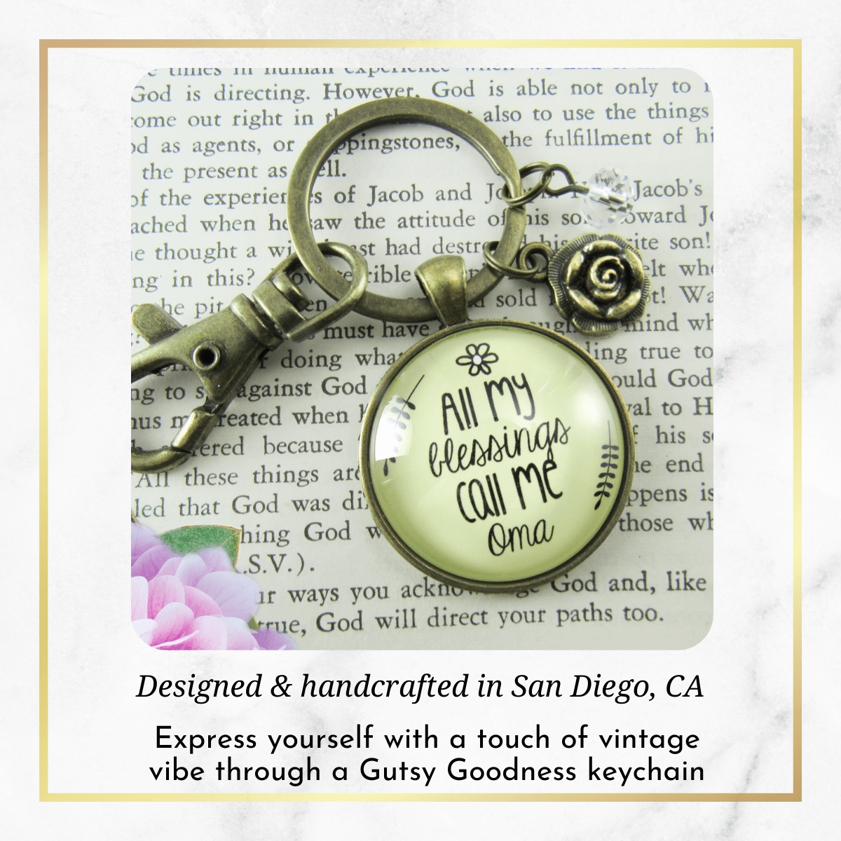 Oma Keychain All My Blessings Call Me Oma Gift Quote Charm Jewelry Gift Flower - Gutsy Goodness Handmade Jewelry;Oma Keychain All My Blessings Call Me Oma Gift Quote Charm Jewelry Gift Flower - Gutsy Goodness Handmade Jewelry Gifts