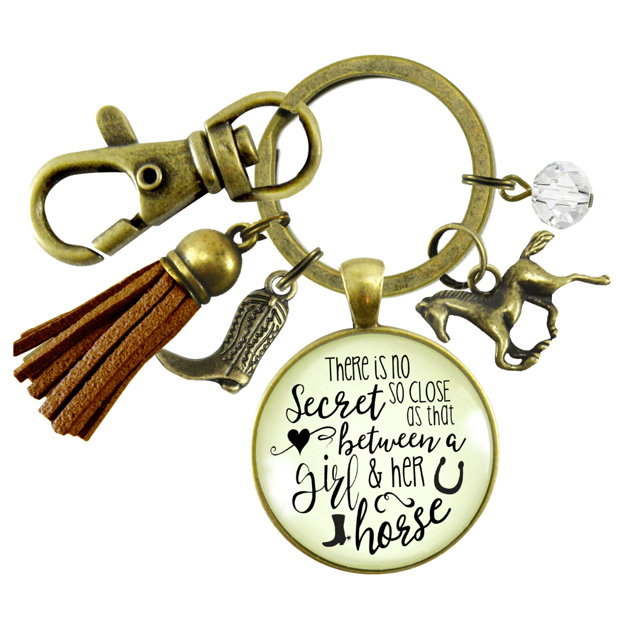 Horse Keychain No Secret So Close Equestrian Inspire Jewelry Rustic Country Galloping Tassel - Gutsy Goodness