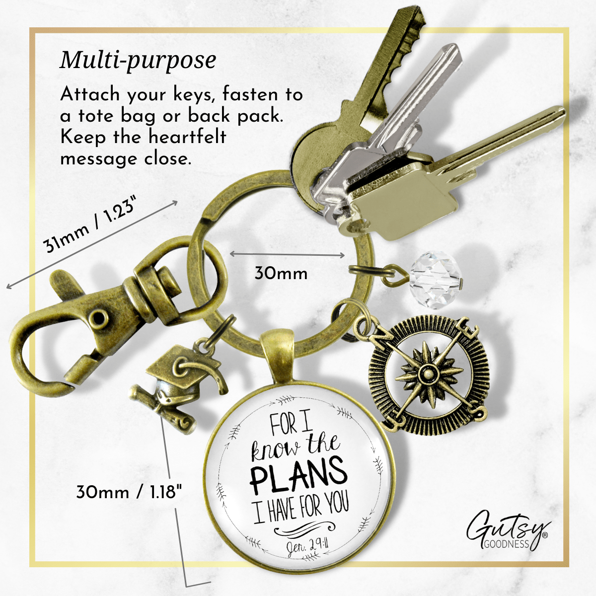Graduate Keychain For I Know the Plans Jeremiah 29 11 White Jewelry Compass Tassel Cap - Gutsy Goodness