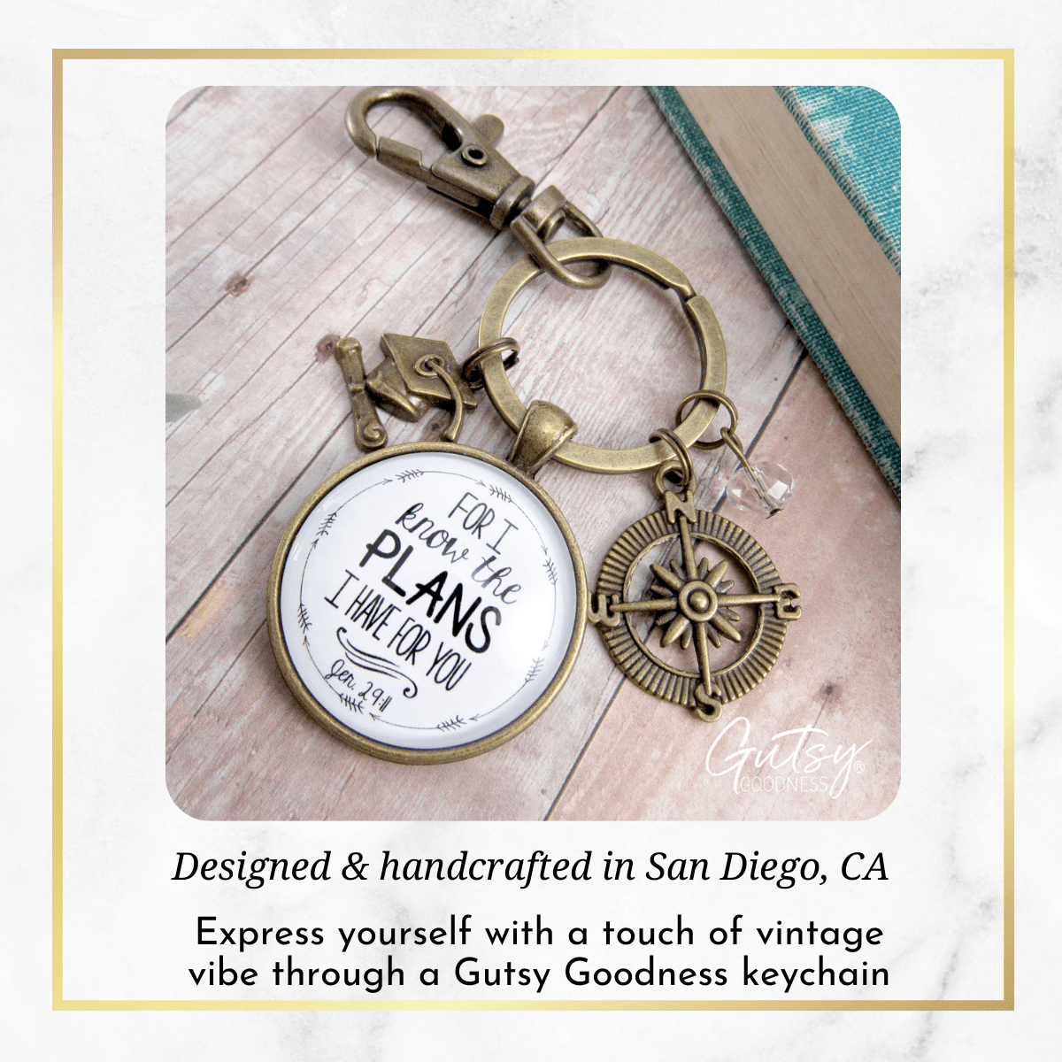Graduate Keychain For I Know the Plans Jeremiah 29 11 White Jewelry Compass Tassel Cap - Gutsy Goodness