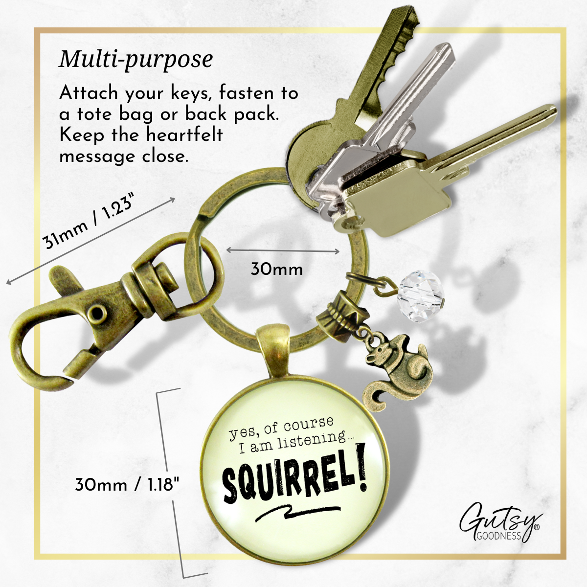 Squirrel Keychain ADHD Funny Yes Of Course I Am Listening Focus Jewelry Forest Animal  Keychain - Unisex - Gutsy Goodness Handmade Jewelry