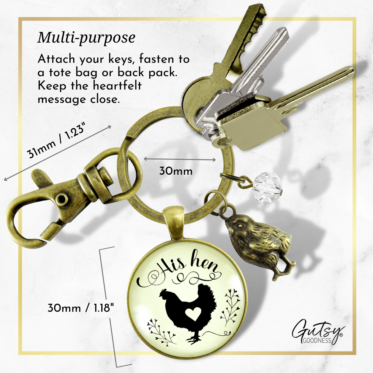 His Hen Keychain For Chicken Mom Vintage Inspired Jewlery - Gutsy Goodness Handmade Jewelry;His Hen Keychain For Chicken Mom Vintage Inspired Jewlery - Gutsy Goodness Handmade Jewelry Gifts