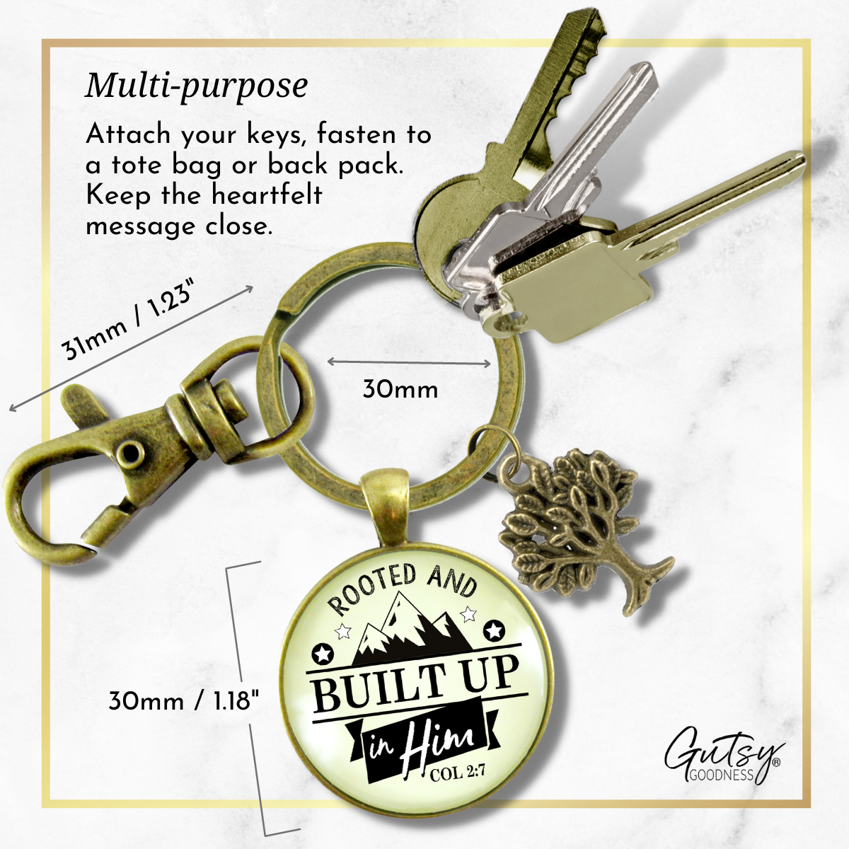 Faith Keychain Rooted And Built Up In Him Scripture Mountain Art Inspired Gift Key Ring  Keychain - Unisex - Gutsy Goodness Handmade Jewelry