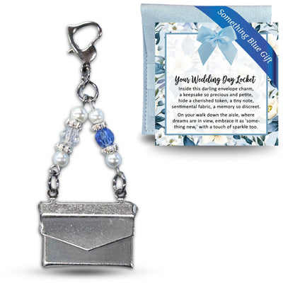 Something Blue Wedding Day Locket – Opening Envelope Keepsake for Grandma’s Dress Fabric or Tiny Note, Bridal Bouquet Bride's Charm
