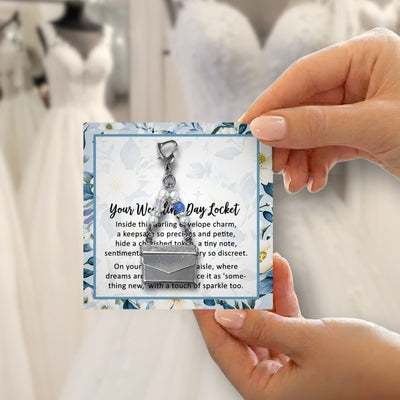 Something Blue Wedding Day Locket – Opening Envelope Keepsake for Grandma’s Dress Fabric or Tiny Note, Bridal Bouquet Bride's Charm