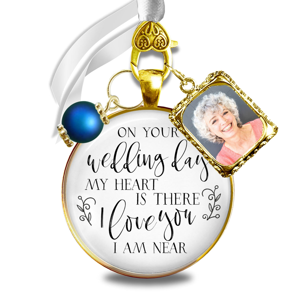 Wedding Bouquet Memorial Charm On Your Wedding Day I/We Love You Gold Frames