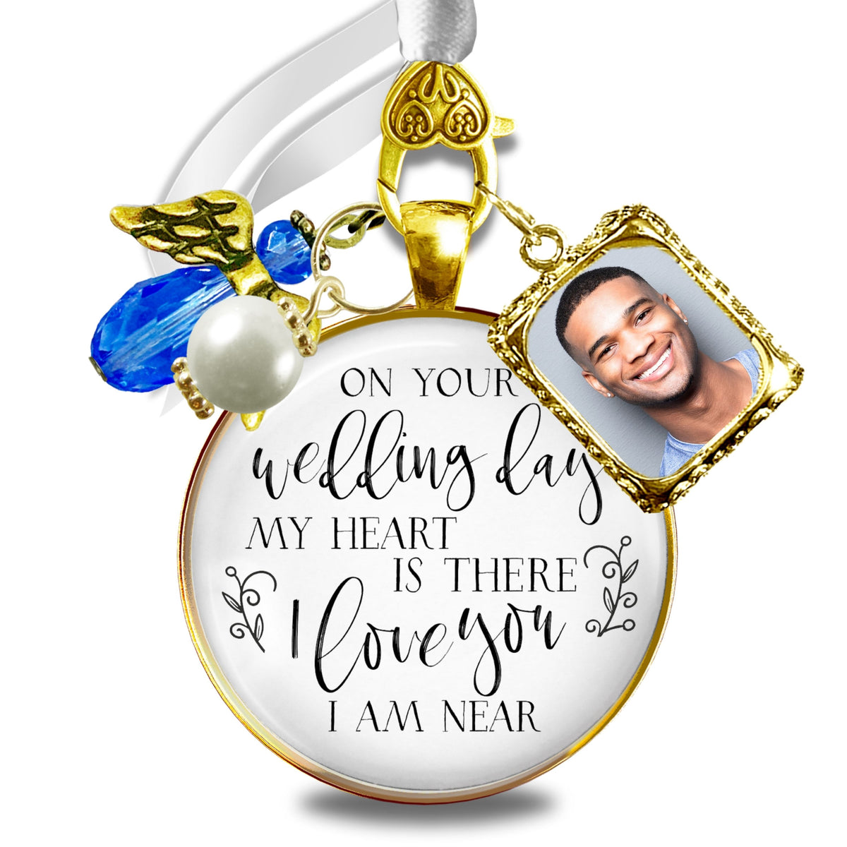 Wedding Bouquet Memorial Charm On Your Wedding Day I/We Love You Gold Frames