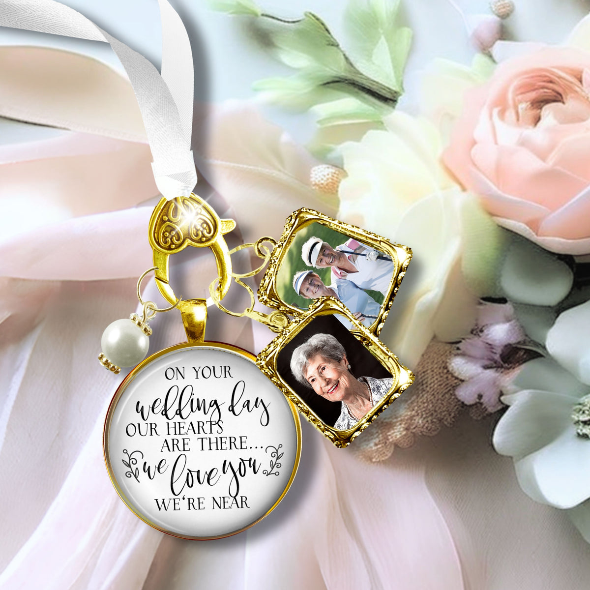 Wedding Bouquet Memorial Charm On Your Wedding Day I/We Love You Gold Frames