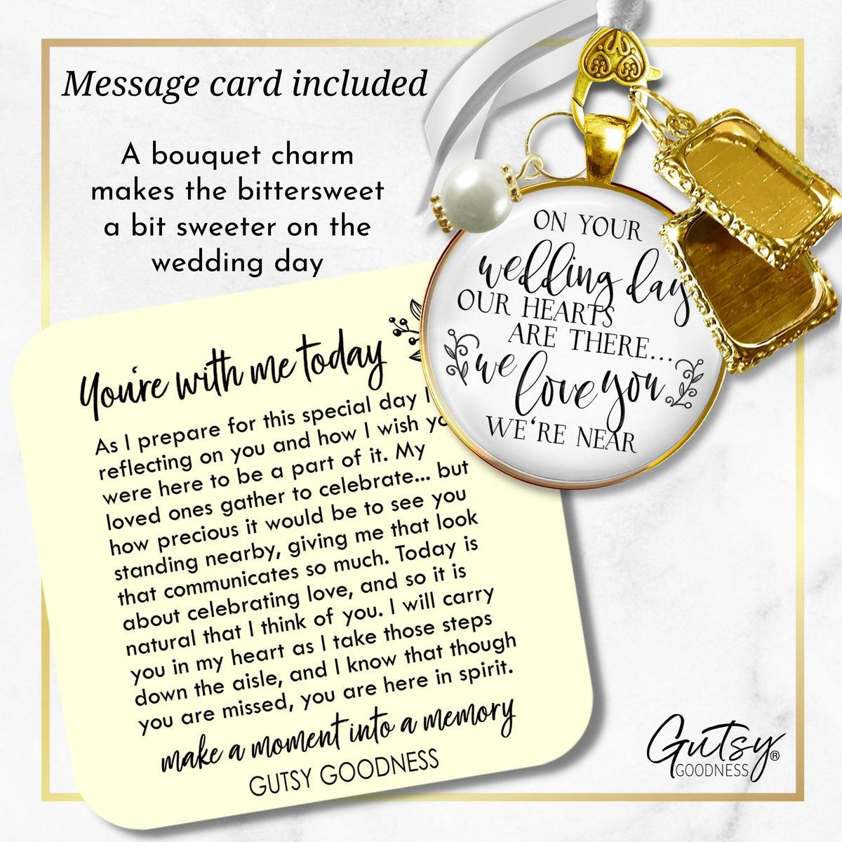 Wedding Bouquet Memorial Charm On Your Wedding Day I/We Love You Gold Frames