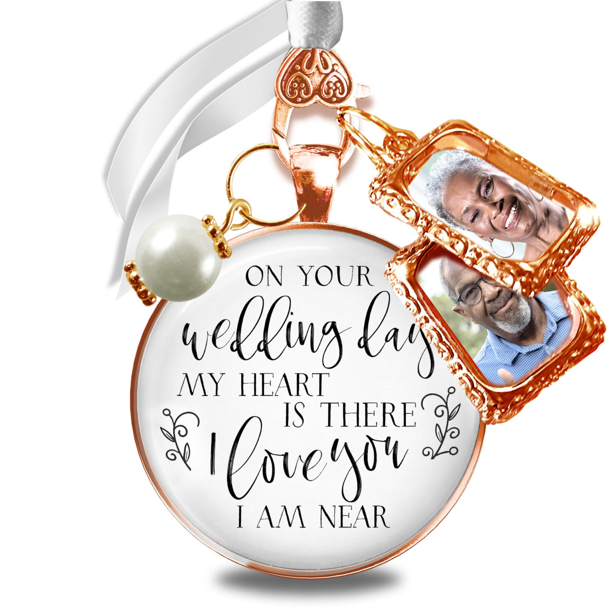 Wedding Bouquet Memorial Charm On Your Wedding Day I/We Love You Rose Gold Frames