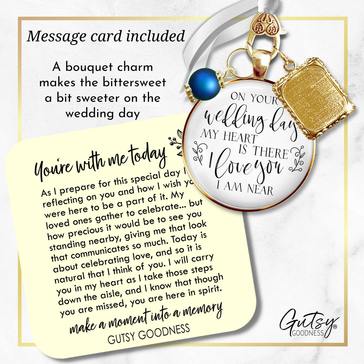 Wedding Bouquet Memorial Charm On Your Wedding Day I/We Love You KC Gold Frames