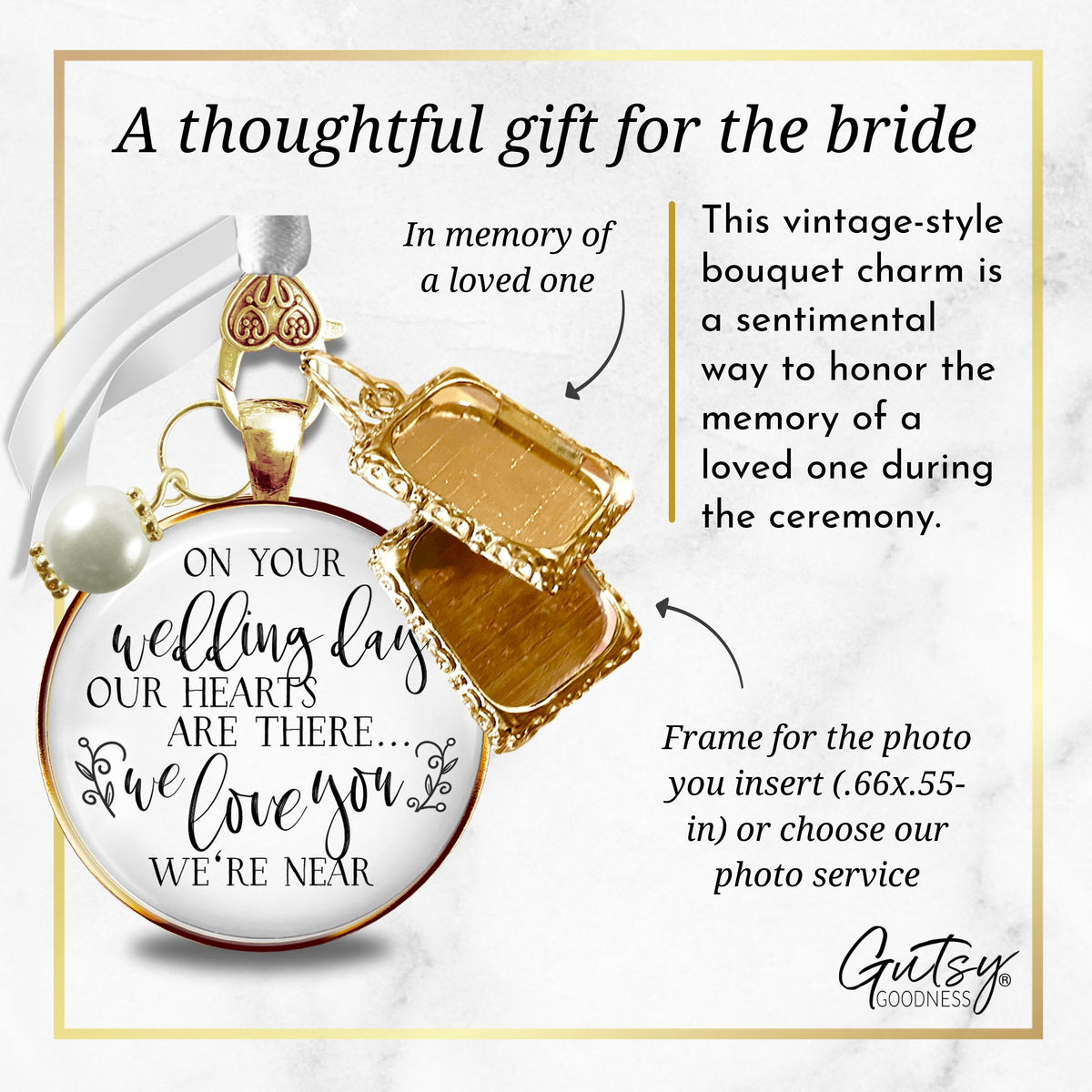 Wedding Bouquet Memorial Charm On Your Wedding Day I/We Love You KC Gold Frames