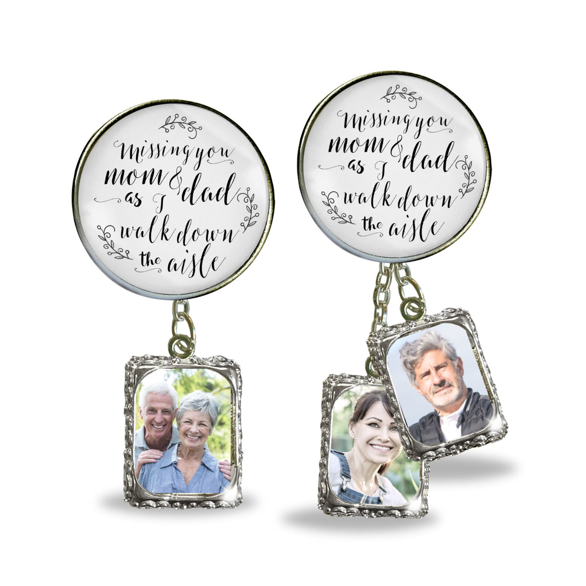 Groom's Boutonniere Pin Wedding Parents Memorial for Son Silver Photo Picture Frame Charm