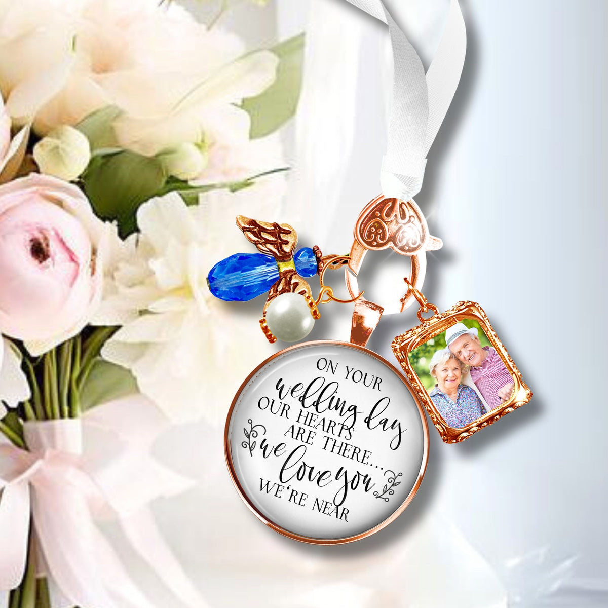 Wedding Bouquet Memorial Charm On Your Wedding Day I/We Love You Rose Gold Frames