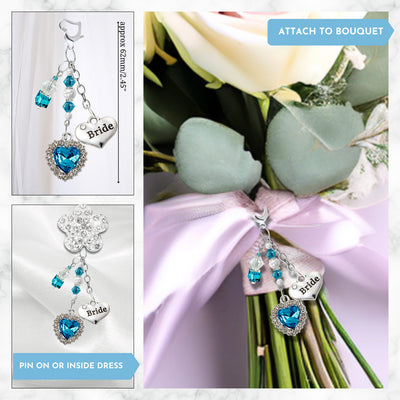 Something Blue Caribbean Blue Heart Wedding Bouquet Charm for Bride, Bridal Shower Gift