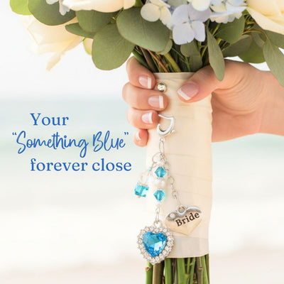 Something Blue Caribbean Blue Heart Wedding Bouquet Charm for Bride, Bridal Shower Gift