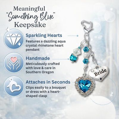 Something Blue Caribbean Blue Heart Wedding Bouquet Charm for Bride, Bridal Shower Gift