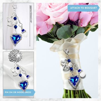 Something Blue Galactic Cobalt Heart Wedding Bouquet Charm for Bride, Bridal Shower Gift