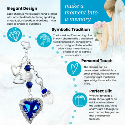 Something Blue Galactic Cobalt Heart Wedding Bouquet Charm for Bride, Bridal Shower Gift