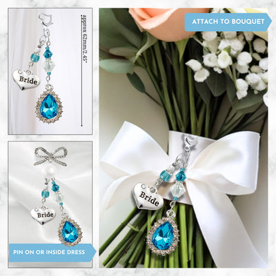 Something Blue Aquamarine Teardrop Wedding Bouquet Charm for Bride, Bridal Shower Gift